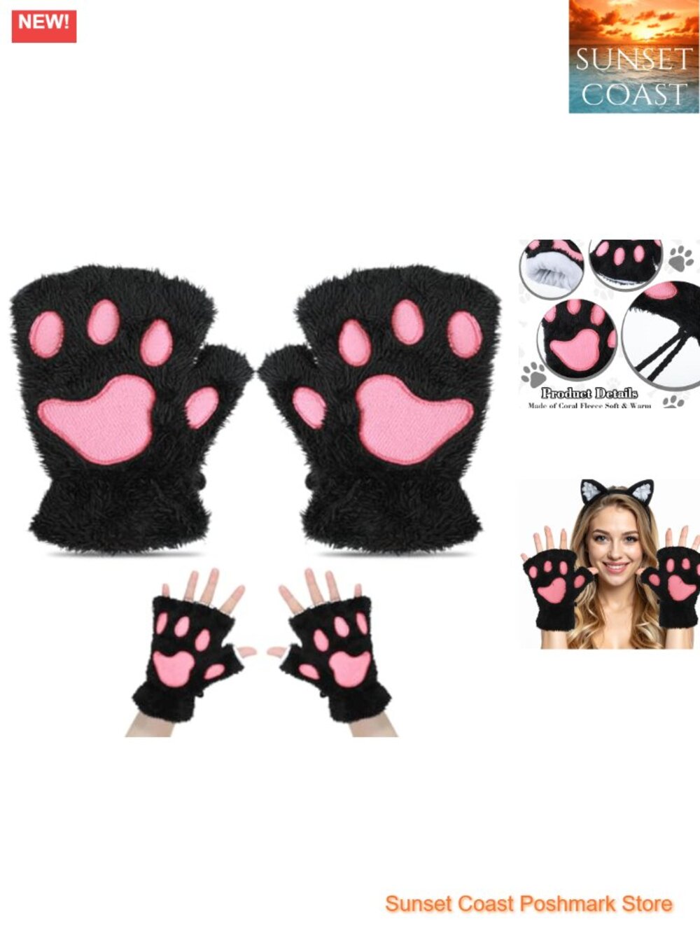 Faux Fur Cat Paw Fingerless Gloves Plush Cosplay Costume Accessory